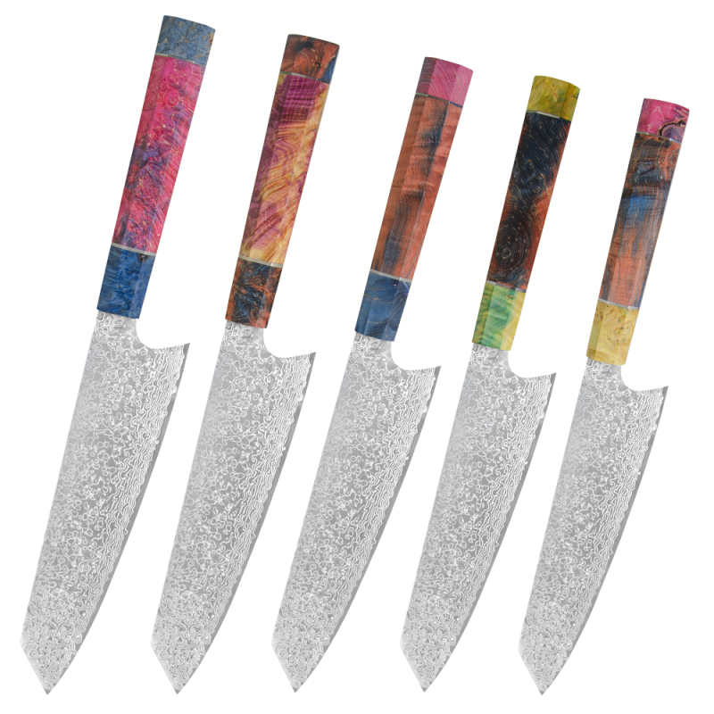 Super Sharp Multicolor Solidified Wood Handle Kiritsuke Gyuto Gift Box Set 8” Best Japanese Kitchen Knives 67 Layers Vg10 Damascus Steel Blade Chef Kn