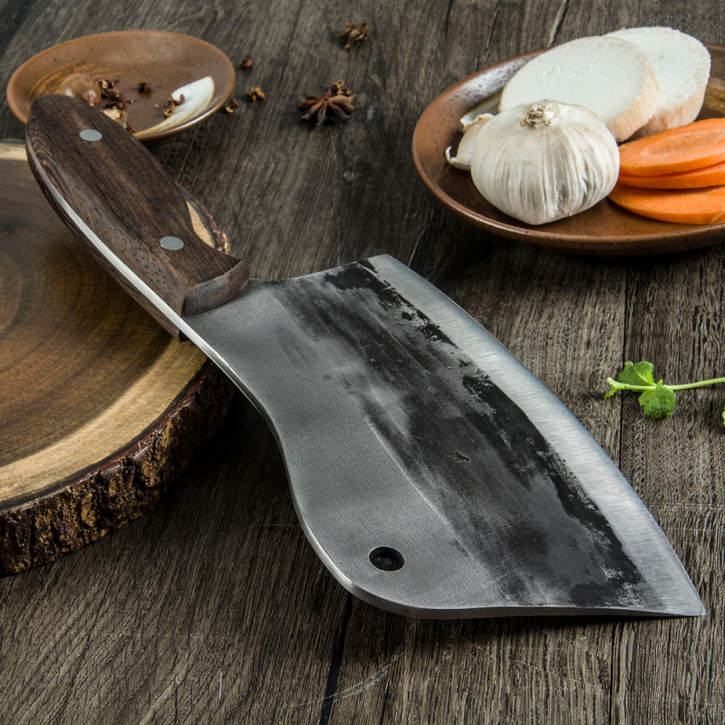 XYj 7.5 Inch Hand Forged Outdoor Hunting Bone Chopping Butcher Knife Old Style 4.2mm Ultra Thick 4Cr14 Stainless Steel Full Tang Solid Wood Handle Ser