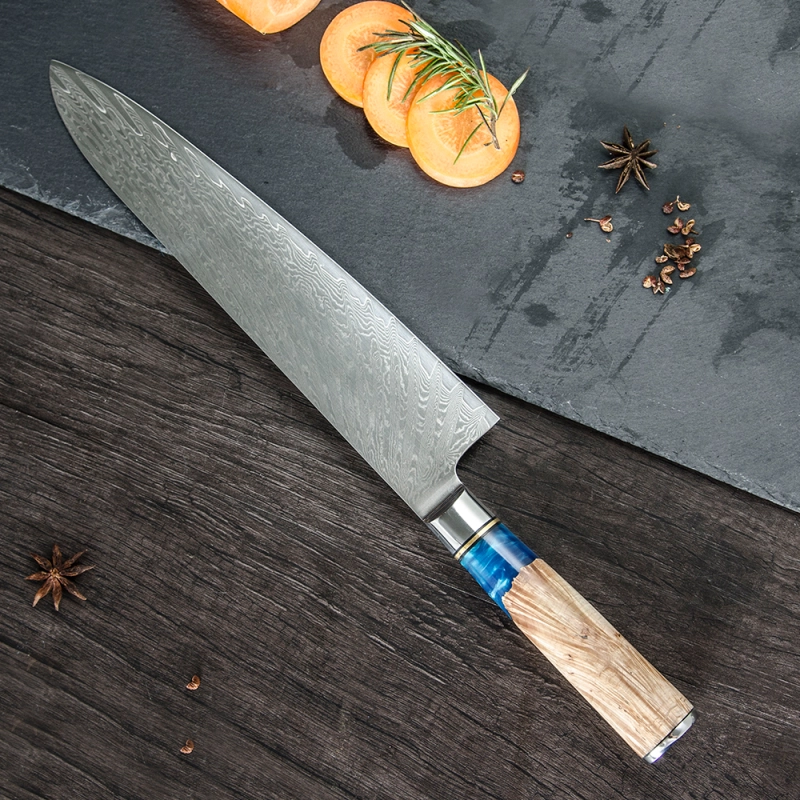 Xyj Vg10 Japanese Damascus Steel 8pcs Damascus Kitchen Knife Set With Wood Resin Handle 67 Layer Damascus 9.5 Inch Chef Santoku Cleaver Boning Bread U