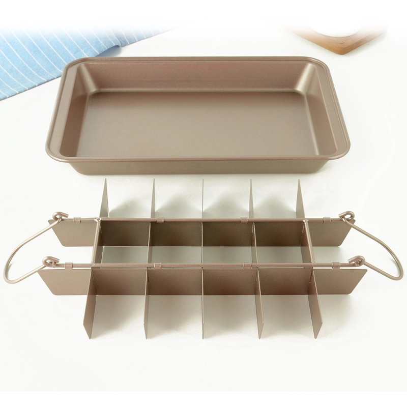 Factory Supply Bakeware 18 Cavity Non Stick Brownie Pan With Divider Stainless Steel Baking Tray Cake Buns Mold Easy Cleaning Amazon Hot Sale