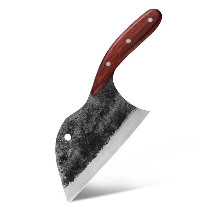 XYj Wholesale 7 Inch X50crmov15 German Steel Handmade Forged Serbian Butcher Knife Full Tang Red Solid Wood Handle Poultry Vegetable Chopping Cleaver