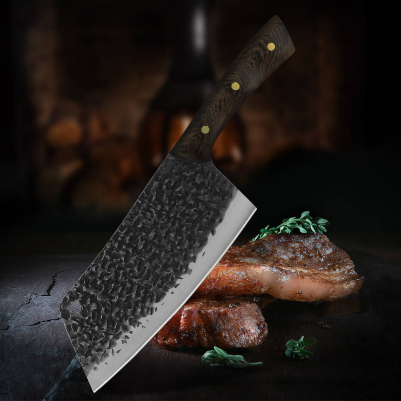 High Carbon 5cr15 Stainless Steel Handmade Hand Forged Chef Knife 7.5 Inch Kitchen Knives Full Tang Wood Handle Hammer Finished Non-stick Blade