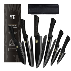 XYJ Stainless Steel Knife Set with Carry Case 6-Piece Premium Kitchen Knives Chef Knife Set Plastic Handle with Star & Moon Pattern