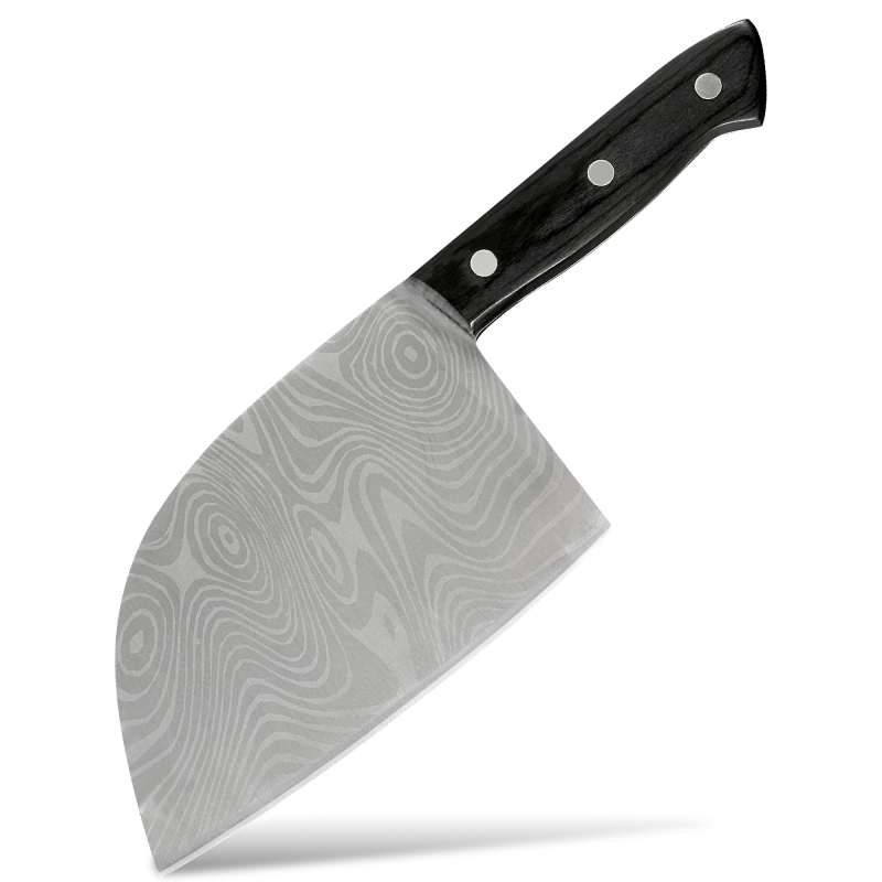 XYJ Full Tang Serbian Chef Knife Stainless Steel Butcher Knife Laser Pattern Blade Kitchen Chopping Knife Cleaver for Meat Vegetable