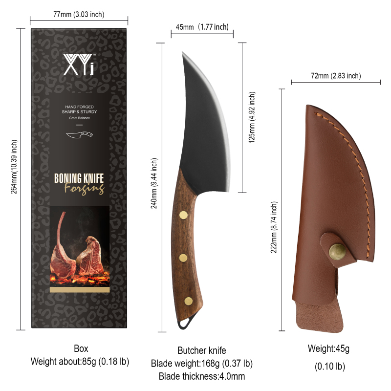 XYJ Full Tang Boning Knife 5 inch Cleaver Filleting Knife Kitchen Chef Knife with Leather Knife Sheath for Carrying Out