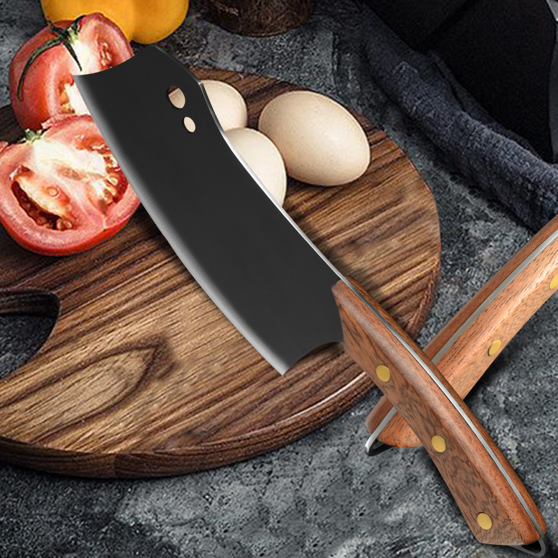 XYJ Full Tang Serbian Chef Knife 7 inch Meat Cleaver with Knife Edge Guards Butcher Knife Camping Hunting Chopping Knife