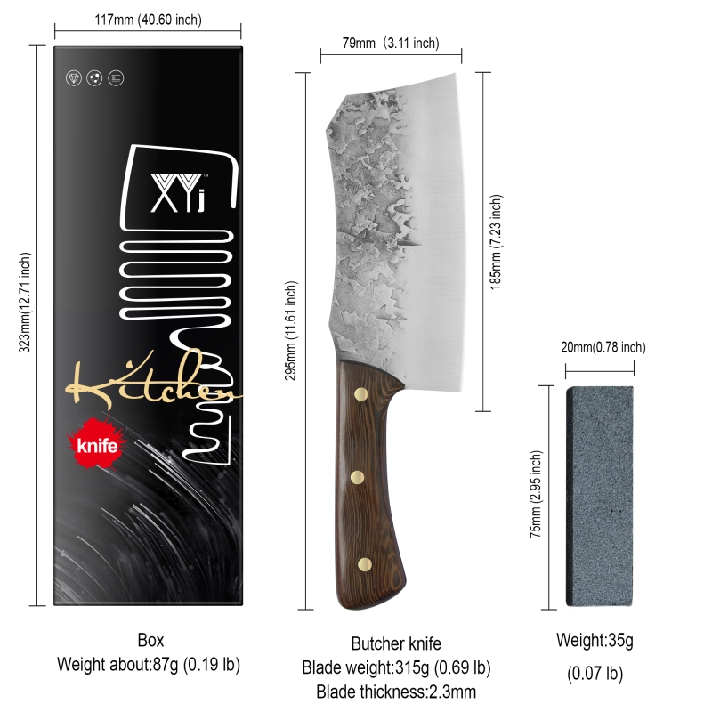 XYJ Full Tang Slicing Kitchen Knife 7 Inch Butcher Knife Handmade Forged Chef Knives Meat Cleaver With Mini Whetstone