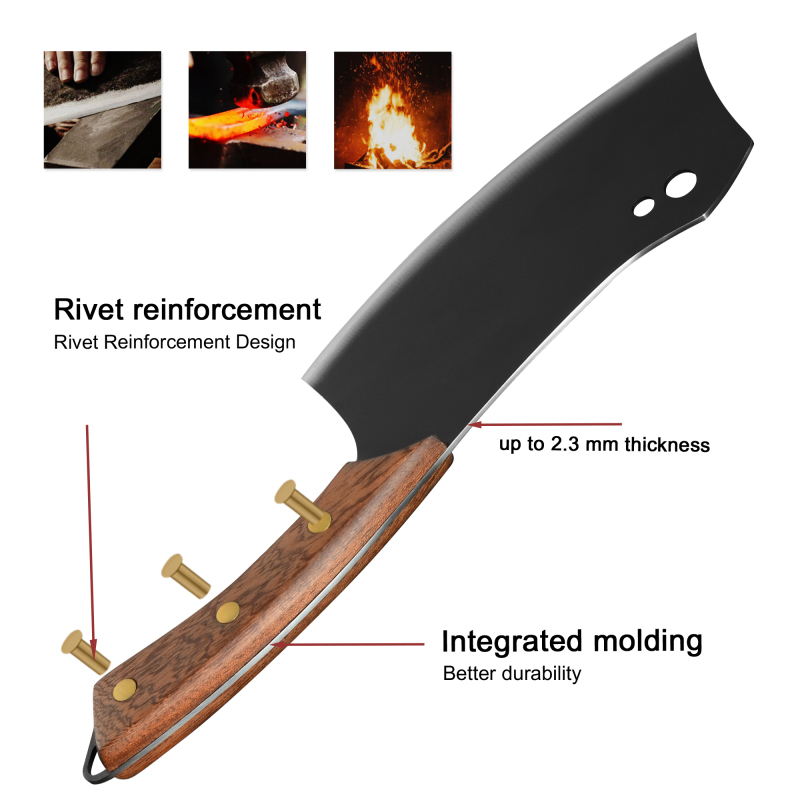 XYJ Full Tang Serbian Chef Knife 7 inch Meat Cleaver with Knife Edge Guards Butcher Knife Camping Hunting Chopping Knife