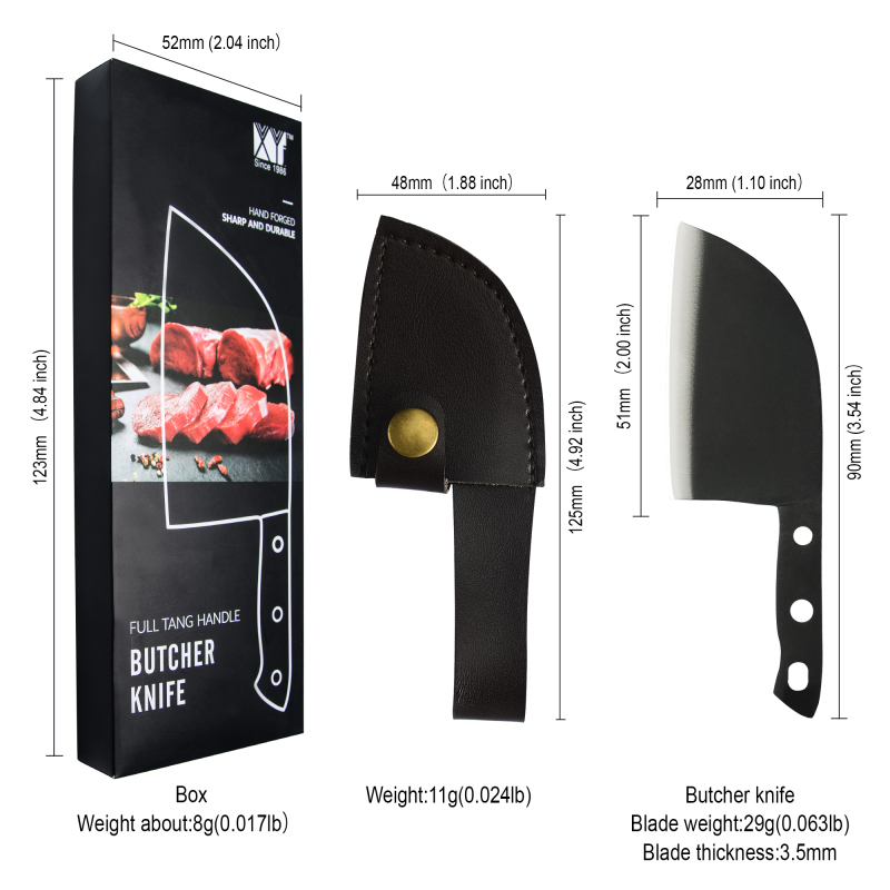 XYJ 3Pcs Pocket Butcher Knife 2 Inch Stainless Steel Portable Fixed Blade Camping Knives Mini Cleaver Chef Knife With Sheath