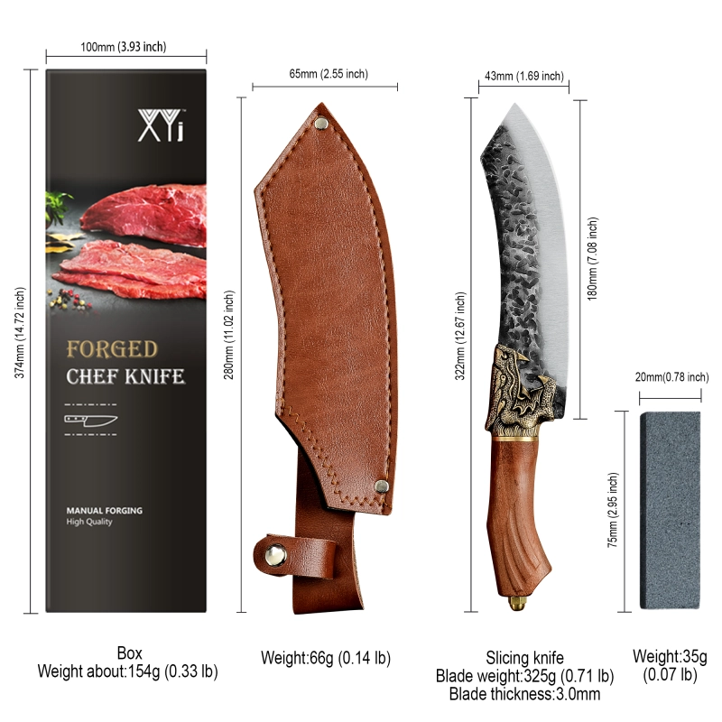 XYJ Gyutou Butcher Knives 7.5-inch Meat Cleaver Curved Boning Knives With Sheath&amp;Whetstone Serbian Chef Slaughter Knives For Kitchen Camping Gift Coll