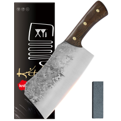 XYJ Full Tang Slicing Kitchen Knife 7 Inch Butcher Knife Handmade Forged Chef Knives Meat Cleaver With Mini Whetstone