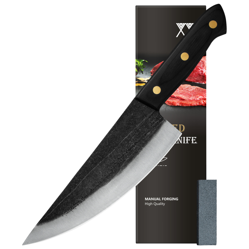 XYJ Full Tang Chef Knife 8 inch Forged Kitchen Knives Stainless Steel Cleaver with Mini Whetstone Ideal for Home Restaurant or Camping