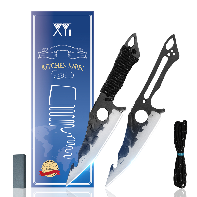 XYJ 6.5 Inch Full Tang Tactical Hunting Knife Set of 2- Fixed Blade Outdoor Camping Fishing Fish Fillet Boning Knife With Paracord Handle