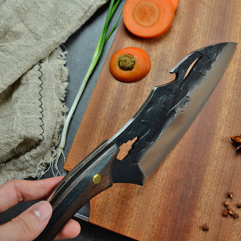 XYJ 7 Inch Full Tang Bionics Chef Knife With Bottle Opener Hex Spanner- Stainless Steel Killer Whale Blade Multipurpose Kitchen Knife Pakka Wood Rosef