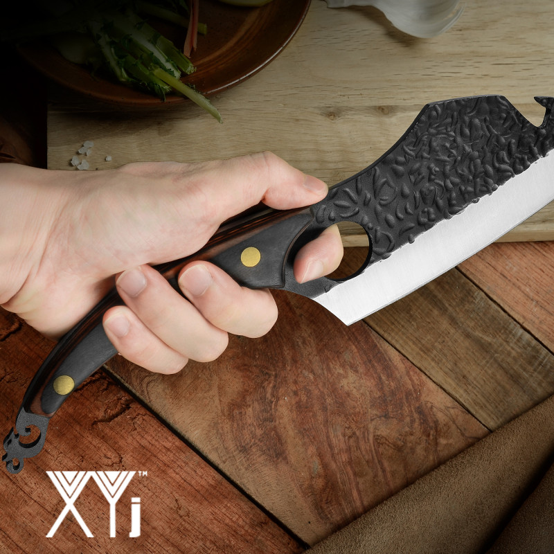 XYJ 6.5” Full Tang Camping Chef Boning Knife With Leather Sheath - Razor Sharp Stainless Steel Kitchen Meat Knife Fish Filleting Skinning Knives With 