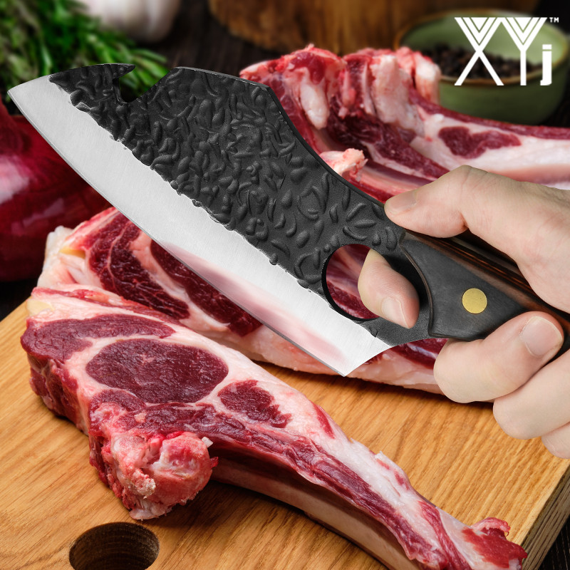 XYJ 6.5 Inch Bionic Chef Boning Knife With Bottle Opener - Stainless Steel Finger Hole Blade With Rosefinch Design Full Tang Wood Handle Gift Box For 