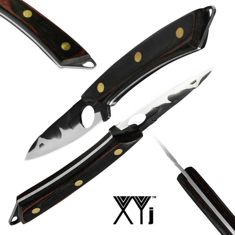 XYJ 5 Inch Stainless Steel Dinner Steak Knife With Whetstone - Full Tang Small Kitchen Utility Knife, Finger Hole Black Blade Fruit Peeling Meat Carvi
