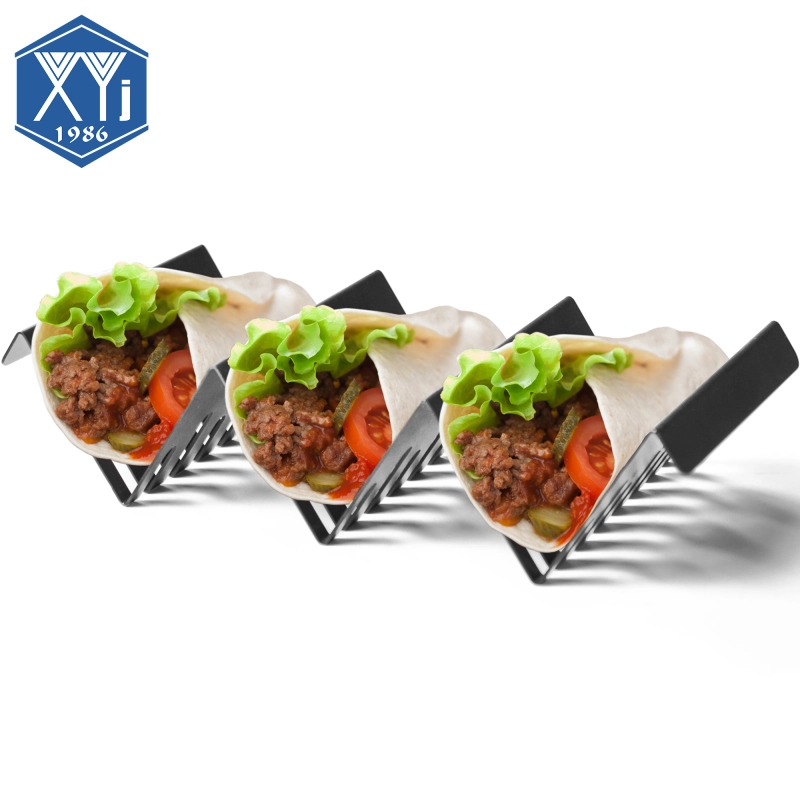 XYj Stainless Steel Taco Holder Stand 2pcs Set, Heavy Duty Metal Taco Rack, Taco Shell Serving Tray Hold Up 3 Tacos Each, Kitchen Knives Storage Holde