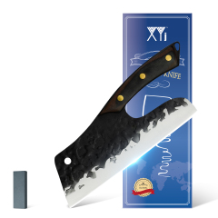 XYJ 9 Inch Full Tang Effort Saving Large Cleaver Knife - Heavy Duty Meat Vegetable Chopping Hammer Finish Stainless Steel Big Blade With Pakka Wood Ha