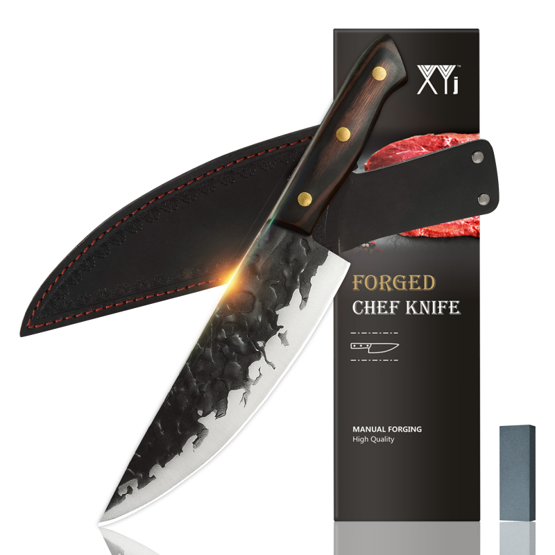 XYJ Full Tang 8 Inch Professional Chef Knife With Carry Sheath &amp;Whetstone Stainless Steel Kitchen Camping Knives