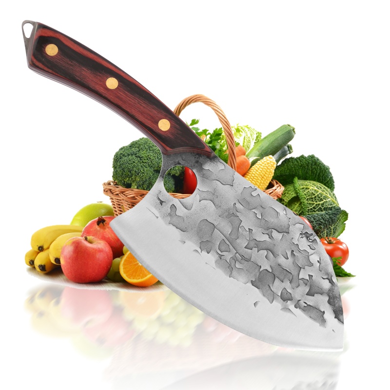 XYJ 7 Inch Full Tang Extra Large Chopping Knife Butcher Chef Vegetable Meat Cleaver With Wood Handle Mini Whetstone