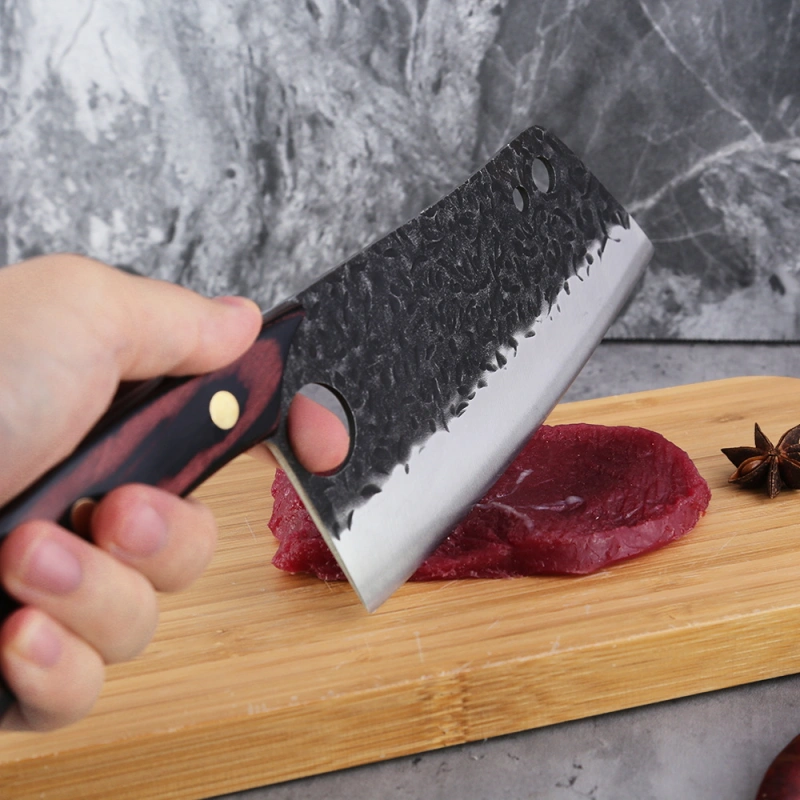 XYJ 7 Inch Stainless Steel Chinese Chef Knife Vegetable Meat Cleaver Kitchen Knives With Full Tang Wood Handle Mini Whetstone