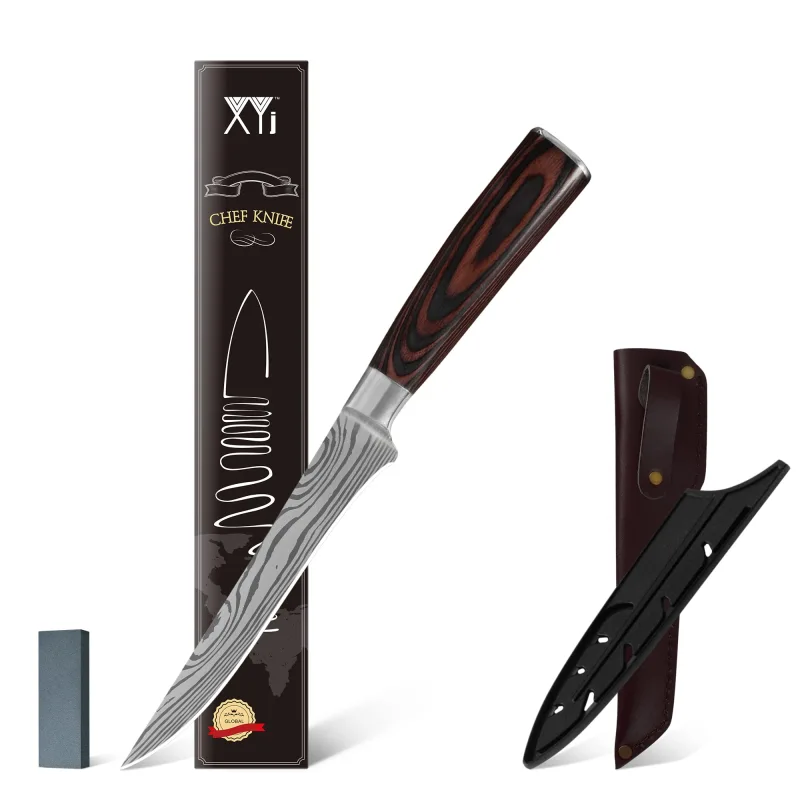 XYJ Full Tang 6 Inch Fillet Boning Knife With Knives Cover&amp;Whetstone Stainless Steel Fishing Knives Skinning De-bone Meat Knife