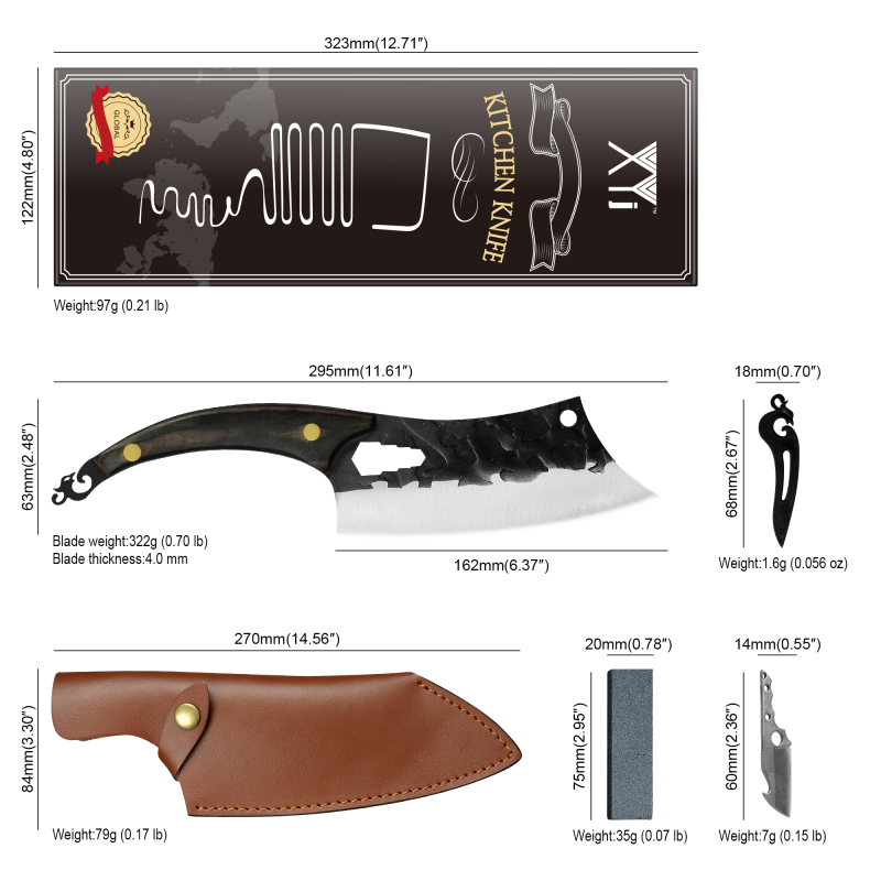 XYJ Full Tang 6-inch Camping Knife With Universal Sheath&amp;Mini Pocket Knife&amp;Whetstone Stainless Steel Vegetable Cooking Knives