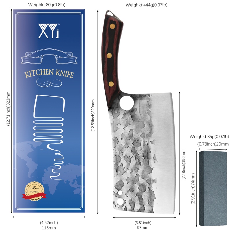 XYJ 7.5 Inch Stainless Steel Large Butcher Knife Super Big Blade Stainless Steel Thick Meat Hard Vegetable Chopping Knife With Full Tang Wood Handle