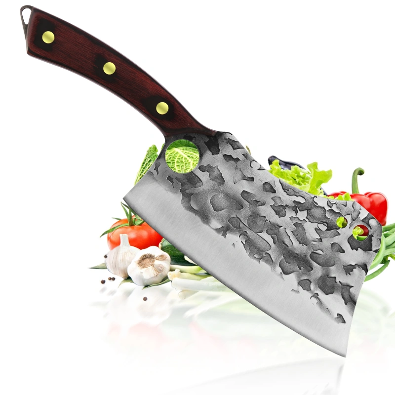 XYJ 7 Inch Large Handmade Butcher Knife Stainless Steel Chinese Vegetable Meat Chopping Asian Cleaver With Full Tang Handle For Kitchen Restaurant