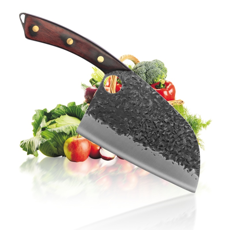 XYJ 7 Inch Stainless Steel Butcher Knife Full Tang Meat Vegetable Chopping Chinese Cleaver Hammer Finish Hole Blade With Mini Whetstone
