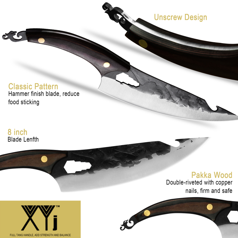 XYJ Full Tang 8 Inch Slice Chef Knife Slaughtering Meat Knives For Vegetable Brisket Fish With Blade Guards&amp;Pocket Knife&amp;Whetstone