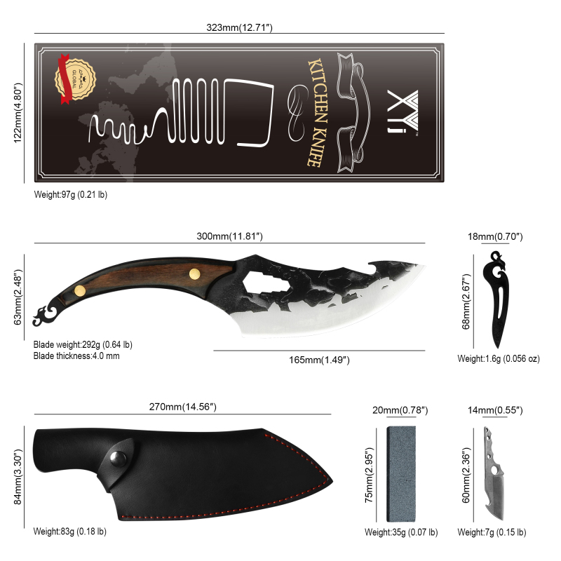 XYJ Full Tang 6.5 Inch Slice Knife Come With Sleeves Grindstone Mini Knife Stainless Steel Outdoor Cooking Knives