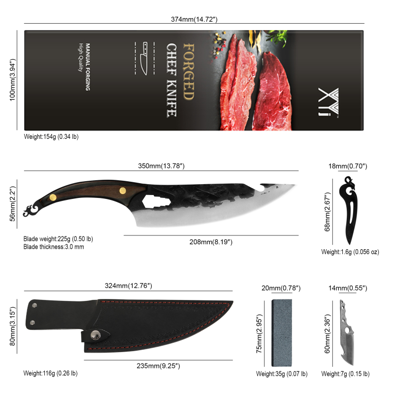 XYJ Full Tang 8 Inch Slice Chef Knife Slaughtering Meat Knives For Vegetable Brisket Fish With Blade Guards&amp;Pocket Knife&amp;Whetstone