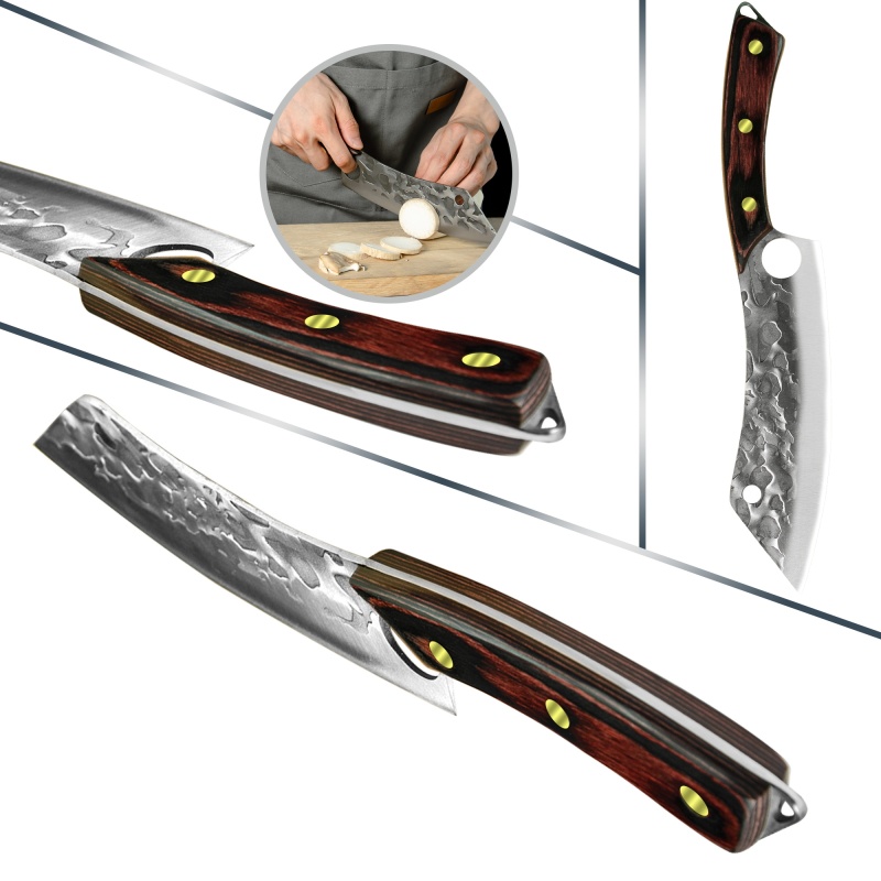 XYJ 8 Inch Handmade Chef Meat Knife Kitchen Full Tang Stainless Steel Hammer Finish Non-stick Blade Fish Fillet Meat Vegetable Brisket Slicing