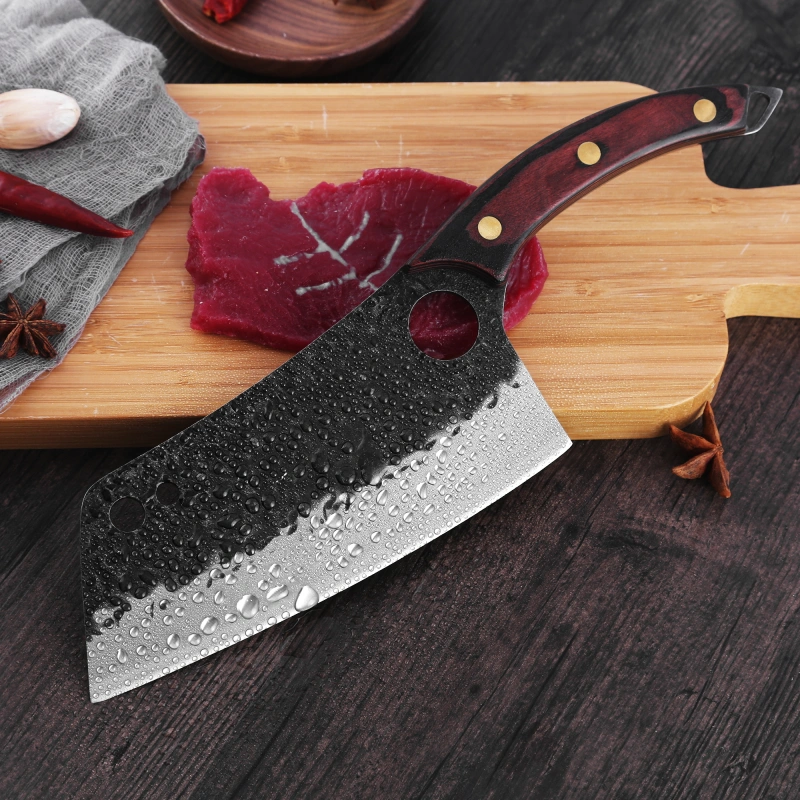 XYJ Wood Handle Meat Cleaver Full Tang Vegetable Chopping Knife Stainless Steel Kitchen Cutlery Master Chef Cooking Knives With Mini Whetstone