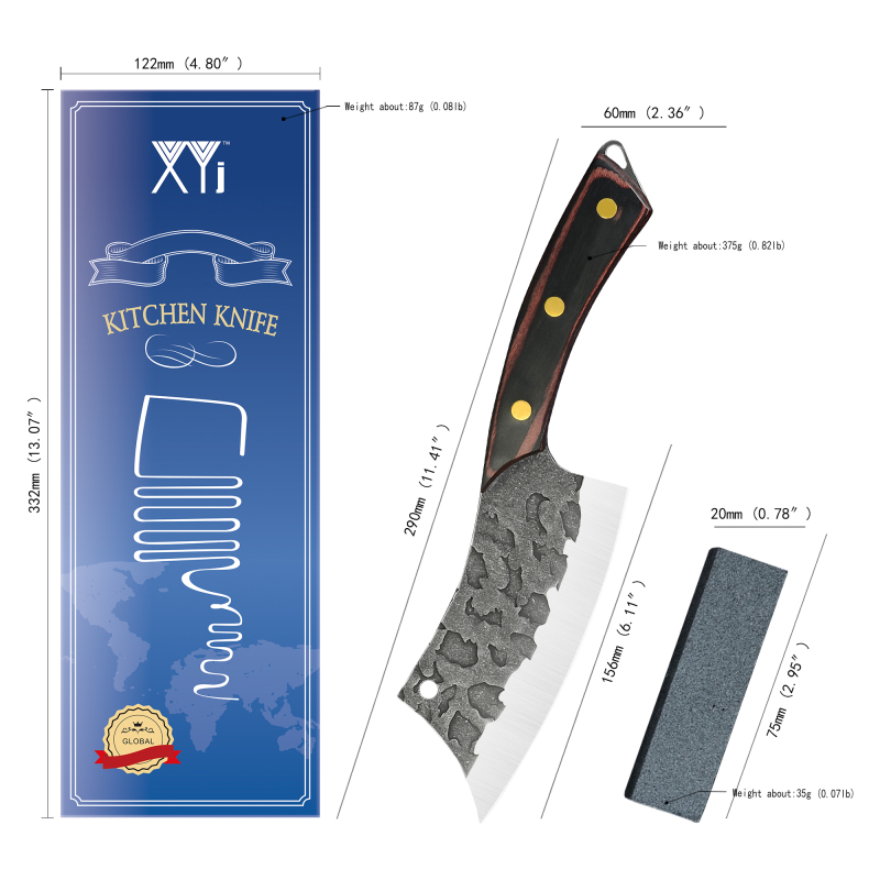 XYJ 6” Tactical Small Cleaver Stainless Steel Non Stick Blade Full Tang Pakka Wood Handle Razor Sharp Camping Hunting Survival Outdoor Fishing Knife