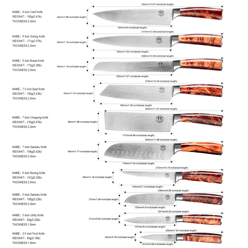 XYJ Professional Knife Sets Chef Knife Set with Bag Scissors Culinary Kitchen Cooking Cutting Stainless Steel Knives