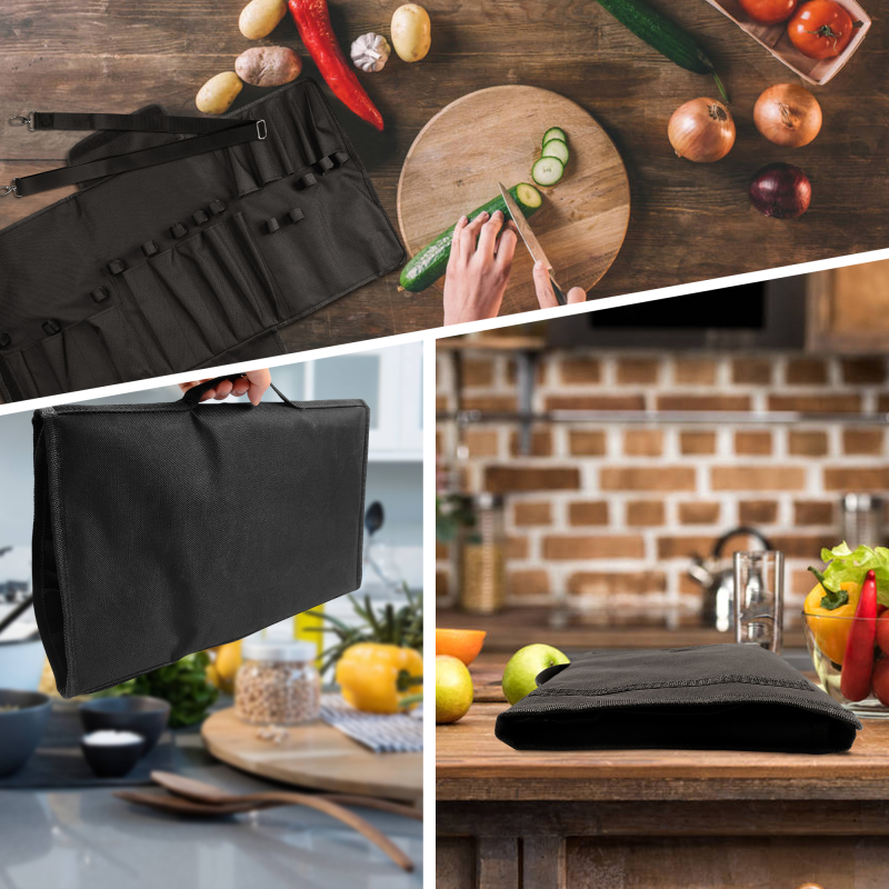 XYJ Black Knife Bag (13 slots) Carry Chef Knives Bags With Shoulder Belt Oxford Cloth Portable Case For Kitchen Knife Sharpener Rod
