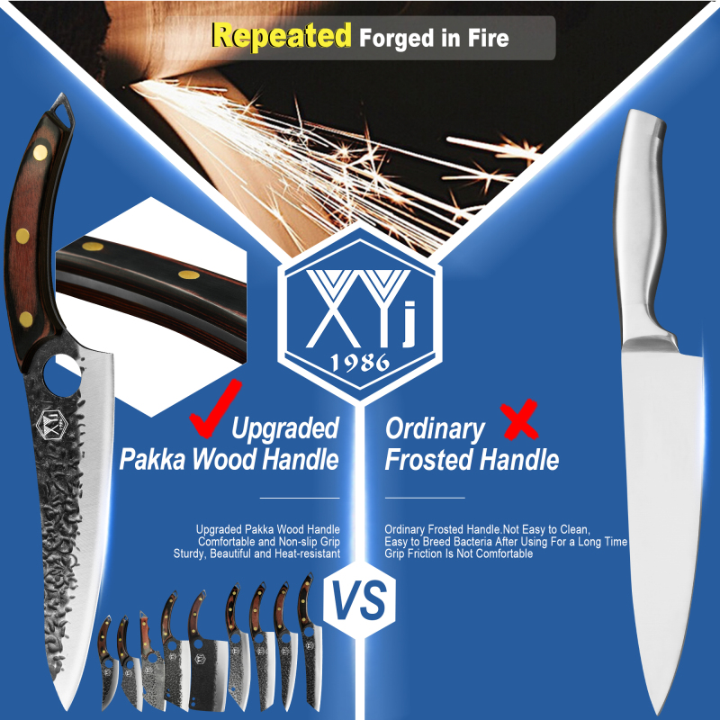 XYj Set of Chef Knife With Roll Bag Kitchen Scissor Sharpener Rod High Carbon Steel Kitchen Knives Slice Cooking Vegetable Knife