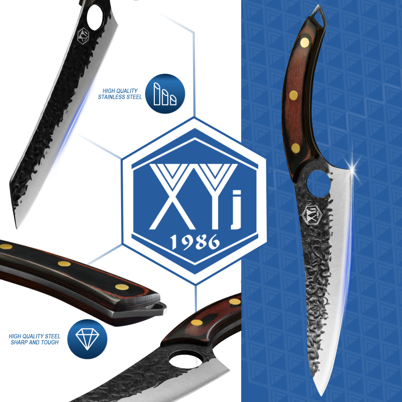 XYj Set of Chef Knife With Roll Bag Kitchen Scissor Sharpener Rod High Carbon Steel Kitchen Knives Slice Cooking Vegetable Knife