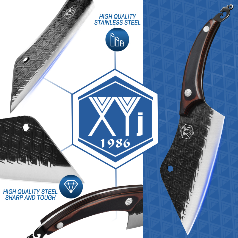 XYJ Camping Slicing Knives Set Vegetable Chef Knife With Rolling Bag Scissors Sharpener Carving Outdoor Butcher Meat Knife