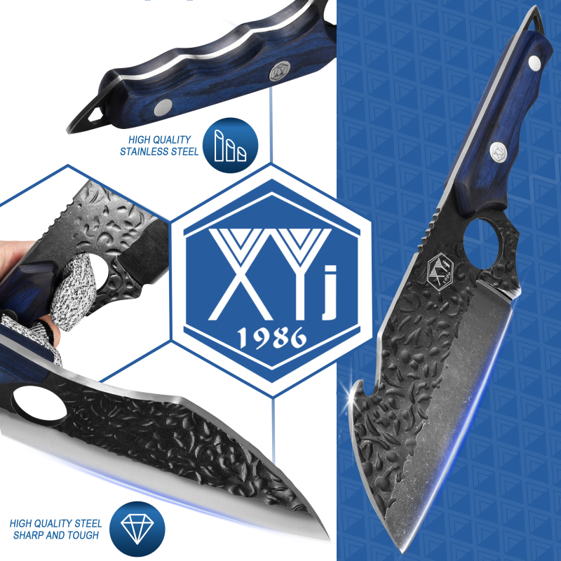 XYJ Forged Kitchen Knife Set With Roll Bag Scissors Honing Steel Pocket Knife &amp;whetstone Large Butcher Knife Set