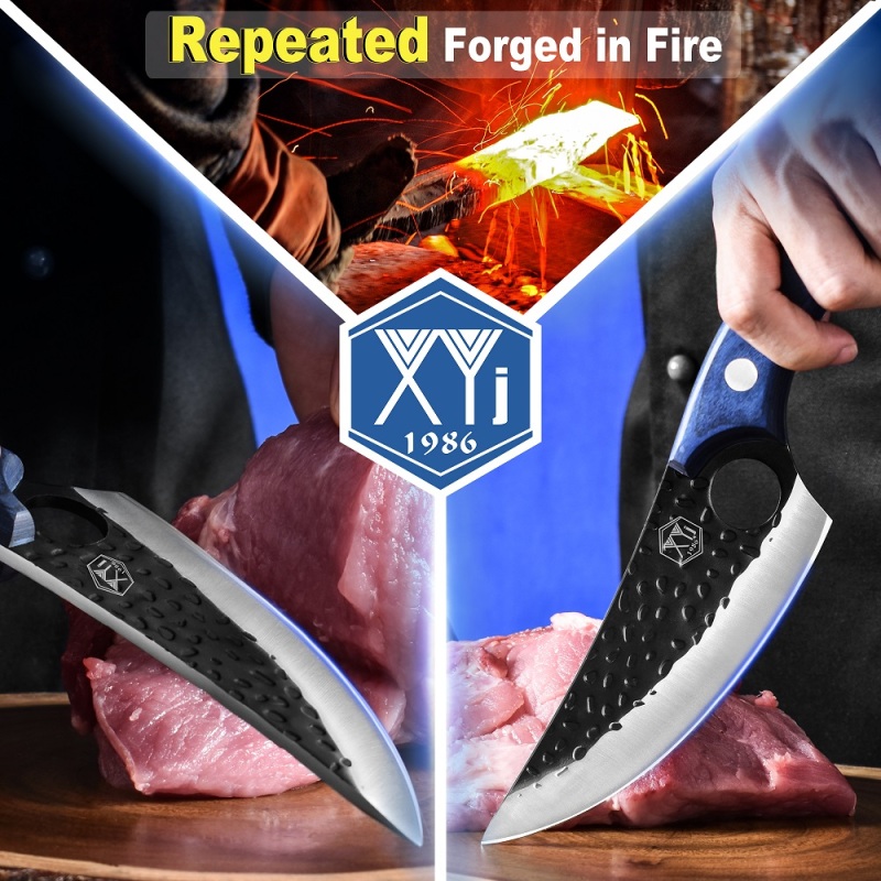 XYJ Camp Boning Knife Stianless Steel Chef Vegetable Knives Kitchen Butcher Knife With Leather Sheath Pocket Knife Mini Whetstone