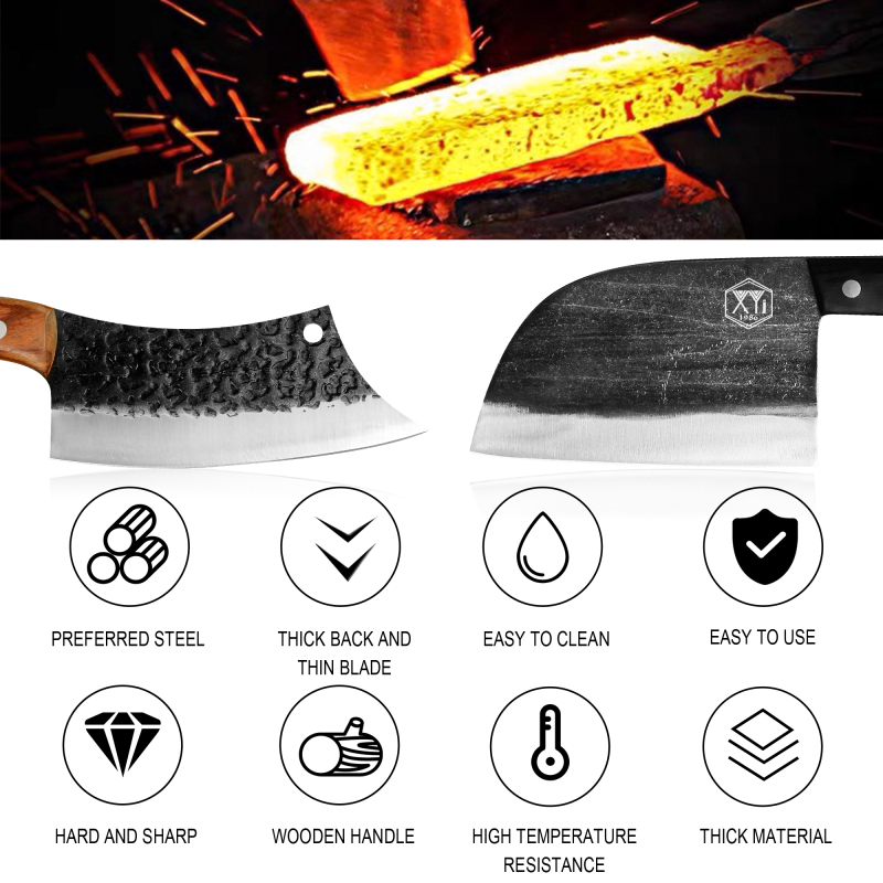 XYJ Full Tang 6.7 Inch Forging Butcher Knife 6.2 Inch Camping Kitchen Knives 6 Inch Boning Knife With Sheath&amp;Chef Knives Bag Set