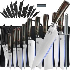 XYJ Stainless Steel Japanese Knives Set With Scissors&Roll Bag&Sharpener Rod Ergonomics Grip Handle