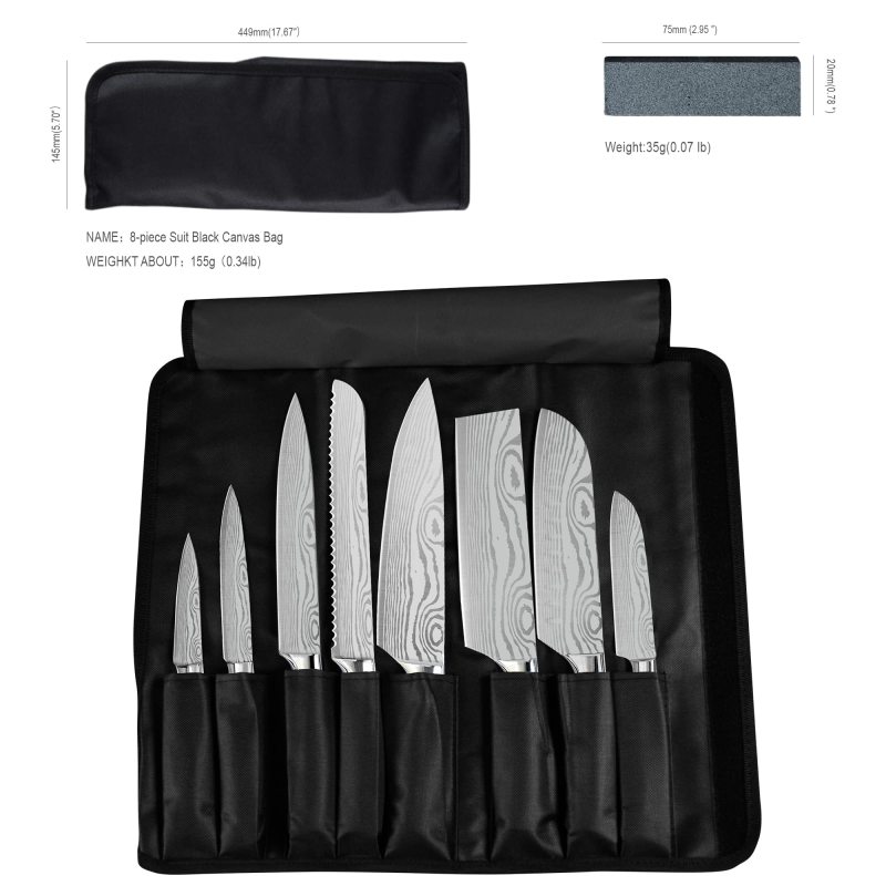 XYJ Set of Knives 8-pieces Stainless Steel Kitchen Knife Vegetable Nakiri Knife With Carry Roll Bag Chef Tools Set