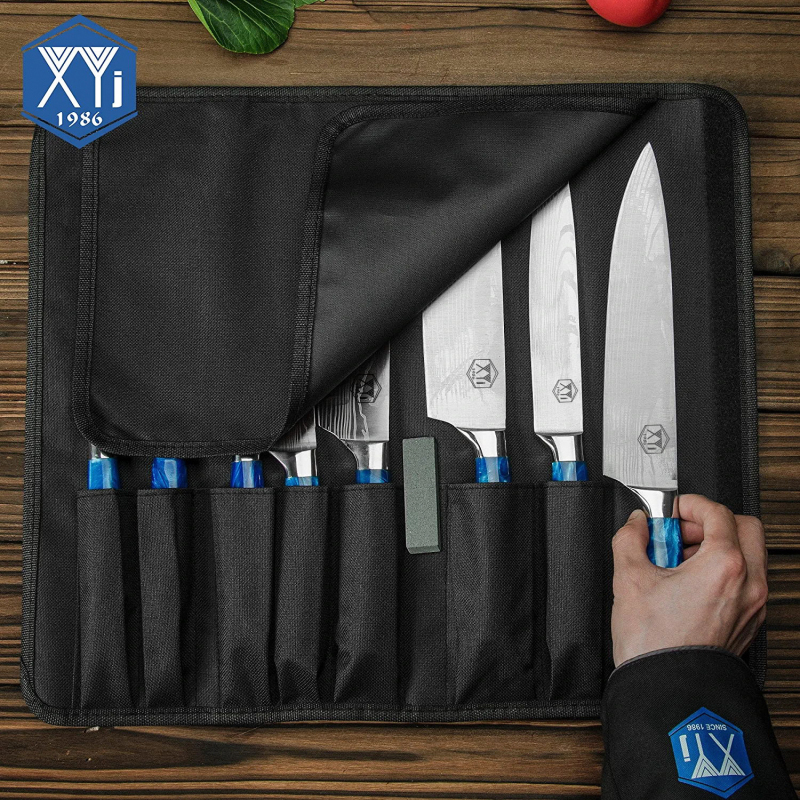 XYJ Culinary Knife Set With Carry Bag&amp;Whetstone Stainless Steel Santoku Slicing Nakiri Knives Laser Etched Blade Ergonomics Handle