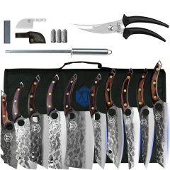 XYJ 10-pcs Kitchen Knife Set High Carbon Steel Chef Knives Carving Nakiri Slicer Cutlery Knife With Carry Bag Sharpener&Scissor