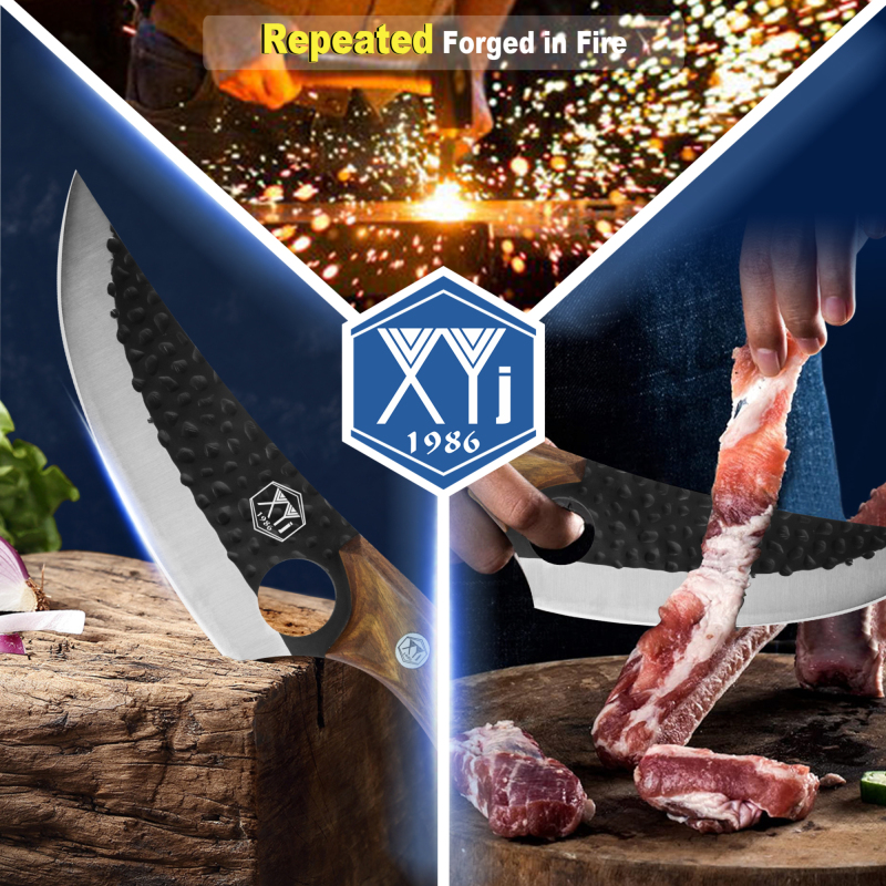 XYJ FULL TANG 6 Inch Kitchen Chef Knife High Carbon Steel Slicing Cleavers, Boning Knife Chef Fishing Knives For Camping Kitchen or Outdoor BBQ Butche